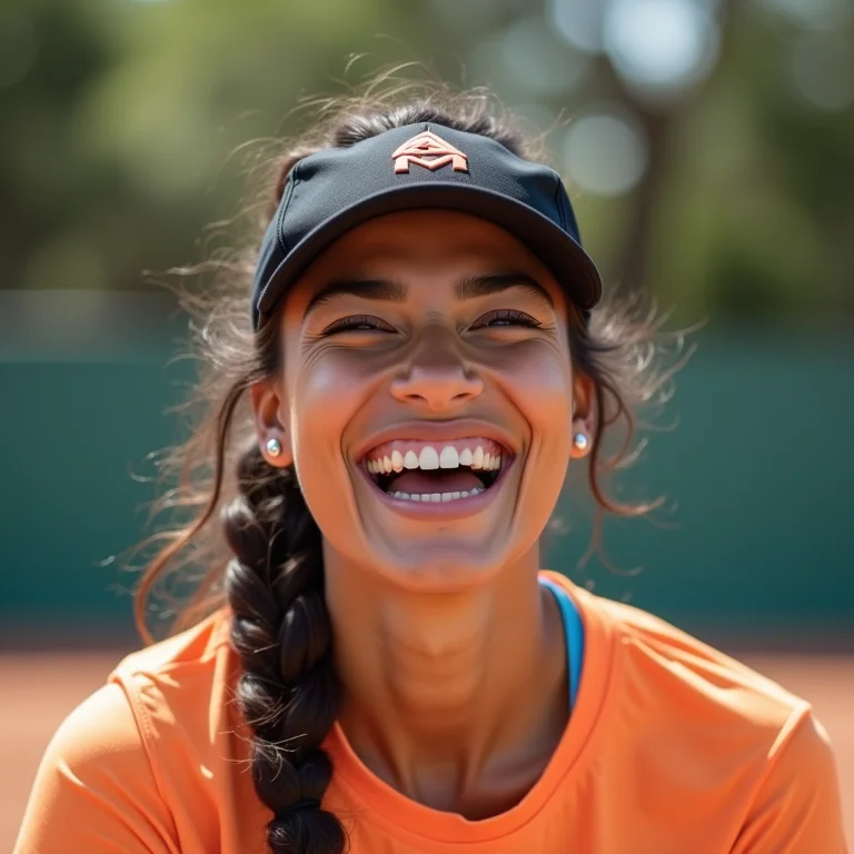 Mulher parda comemorando ponto em torneio de peteca.