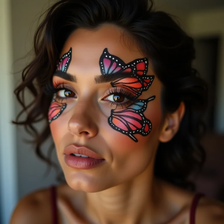 Mulher parda criando maquiagem de borboleta
