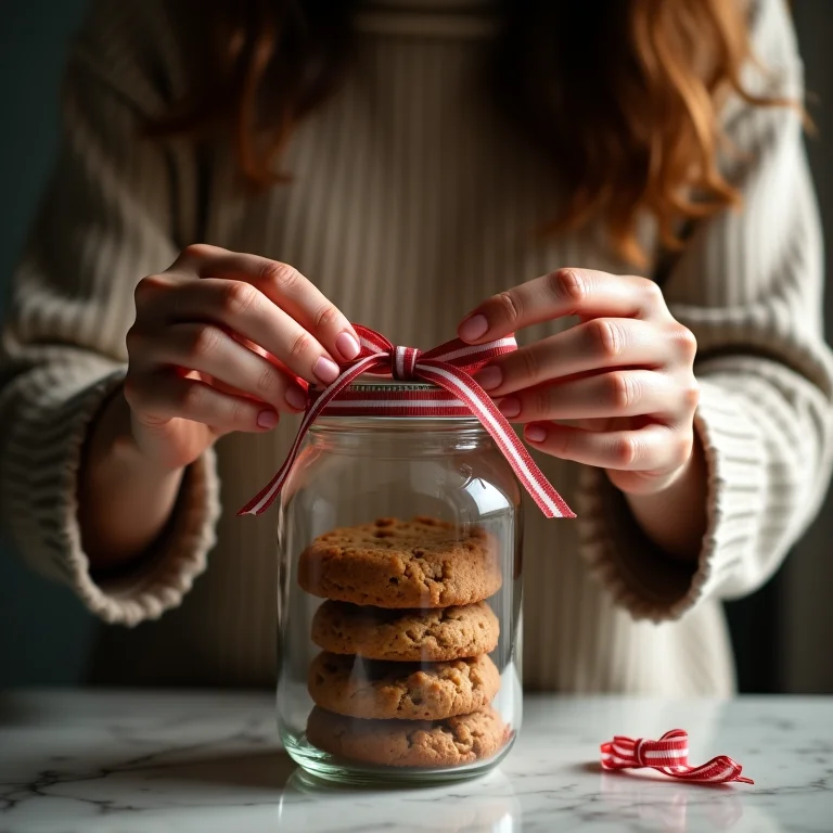Mulher parda embrulhando presente em pote de vidro