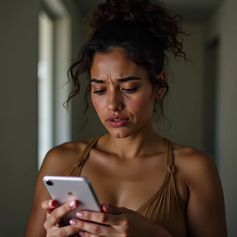 Mulher parda preocupada com erro de conexão no iFood.