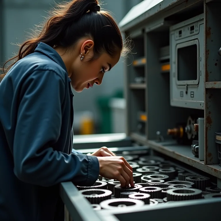 Mulher parda/latina armazenando engrenagens limpas em um recipiente organizado