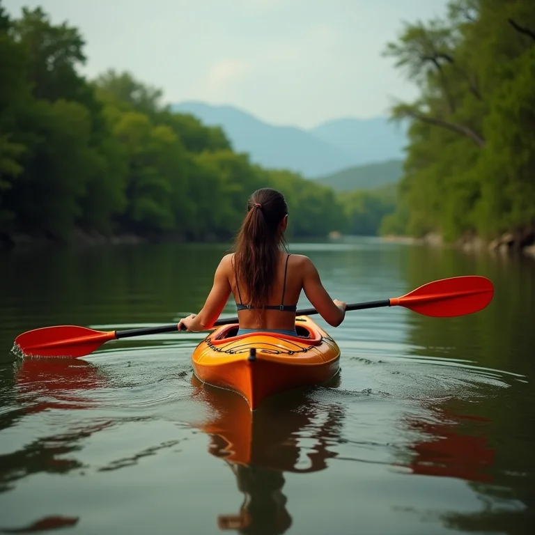 Mulher parda/latina praticando canoagem no Rio São Francisco
