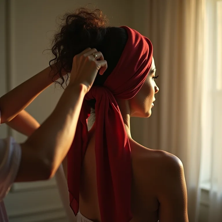 Mulher parda/latina usando lenço de cabelo
