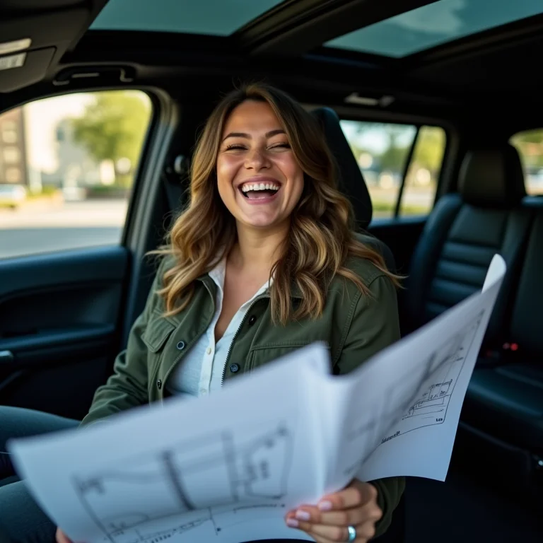 Mulher plus size analisando planta de carro forte personalizado