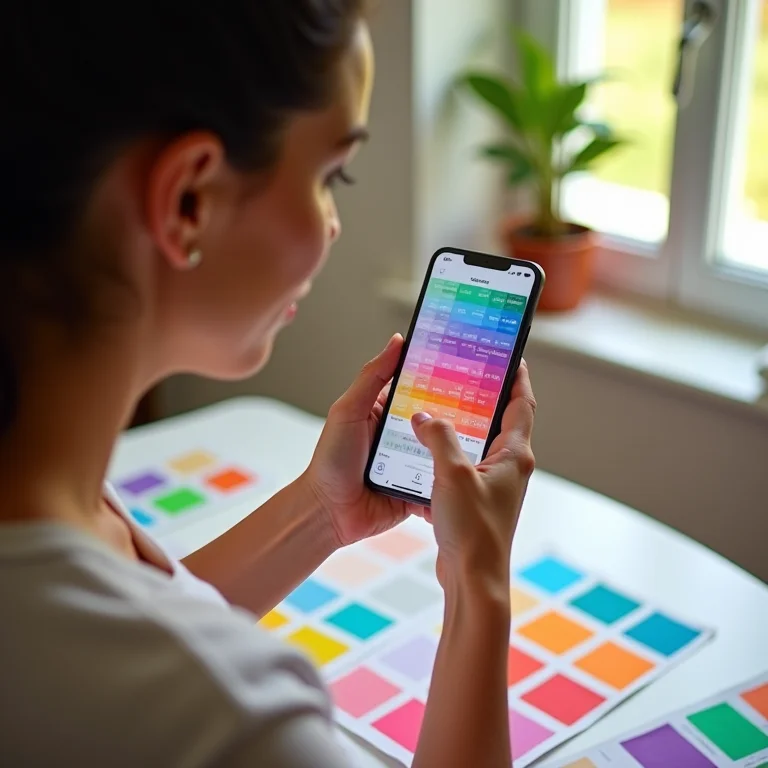 Mulher plus size criando paletas de cores no celular