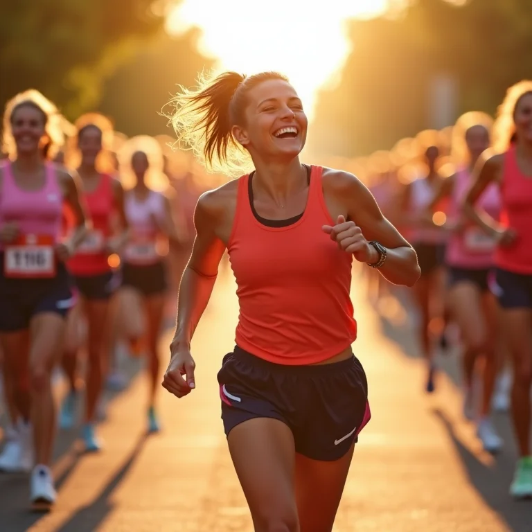 Mulher plus size cruzando linha de chegada em corrida de tora