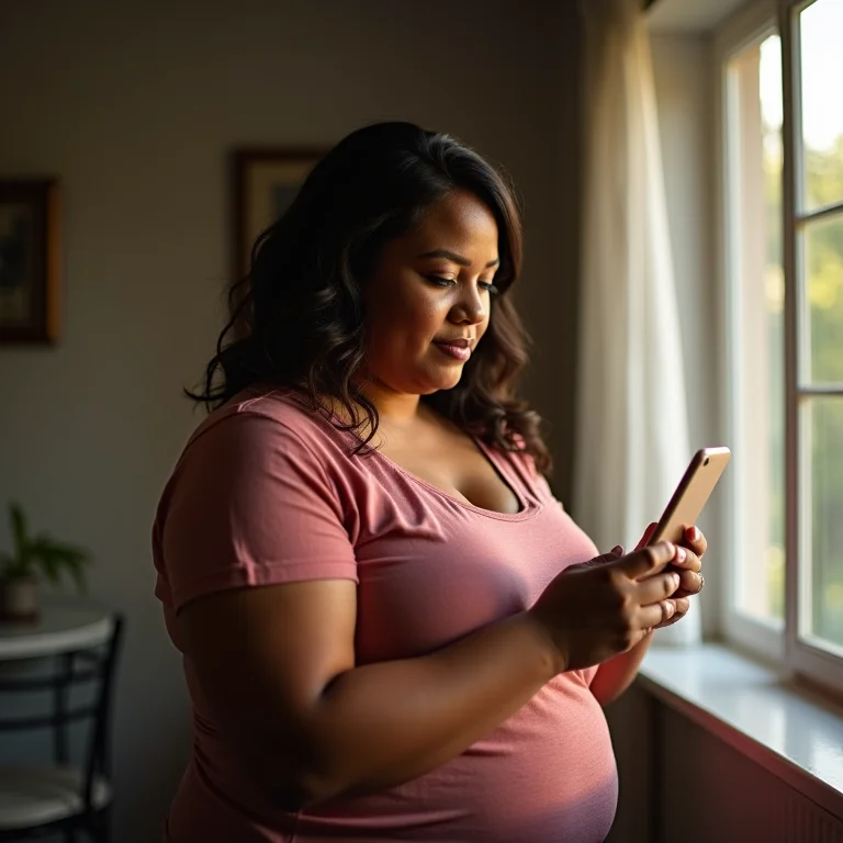 Mulher plus size curtindo uma foto no Instagram