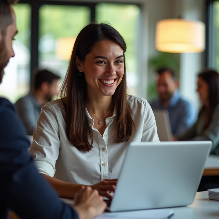 Mulher plus size escolhendo benefícios flexíveis no laptop