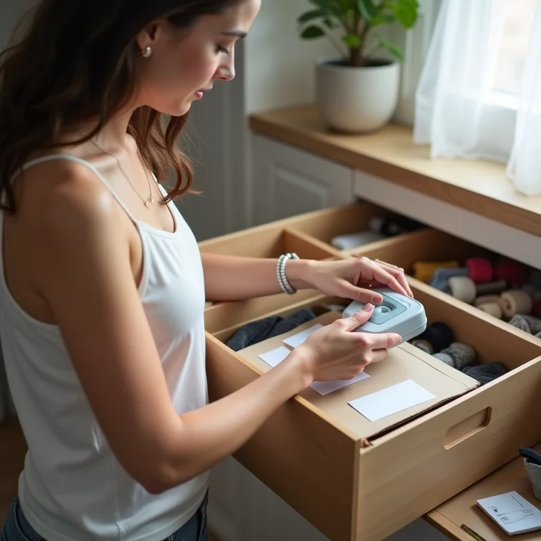 Mulher plus size etiquetando caixas organizadoras