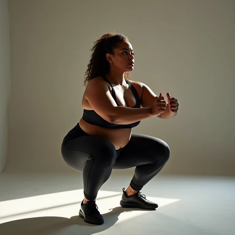 Mulher plus size fazendo agachamento livre