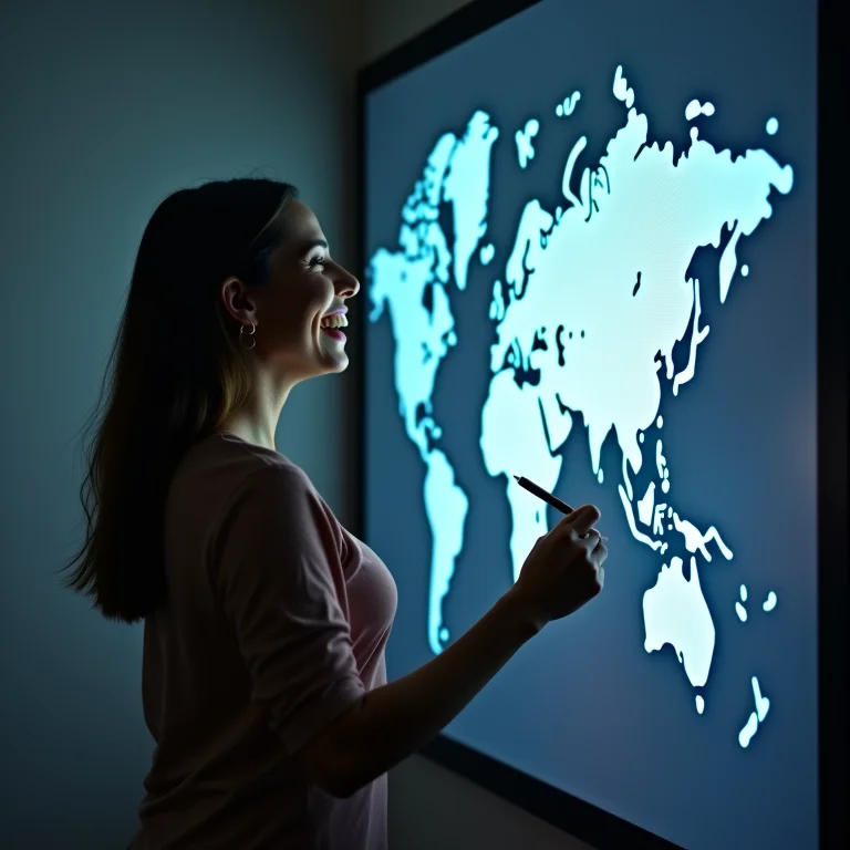 Mulher plus size interagindo com mapa interativo