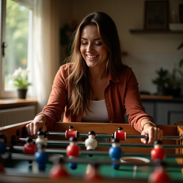 Mulher plus size jogando pebolim