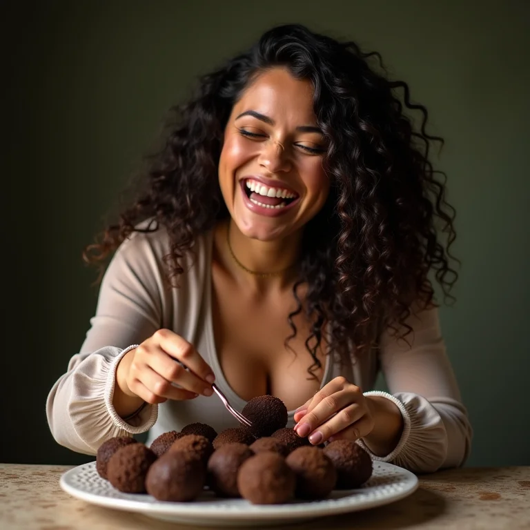 Mulher plus size preparando apresentação de brigadeiros