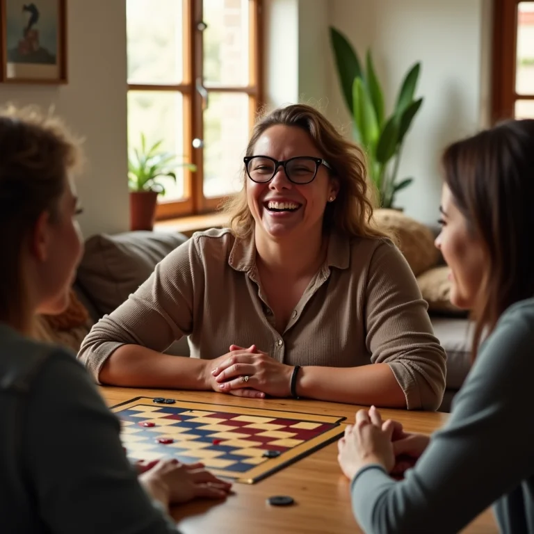 Mulher plus size rindo jogando jogo de tabuleiro com amigos