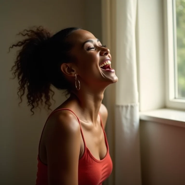 Mulher plus size sorrindo e refletindo.