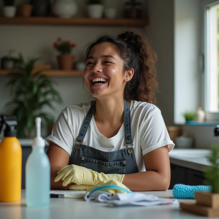 Mulher plus-size sorrindo enquanto compartilha dicas de limpeza de engrenagens