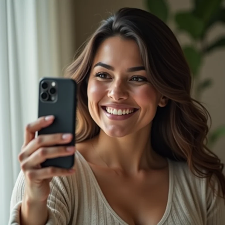 Mulher plus size tirando selfie com celular de boa câmera