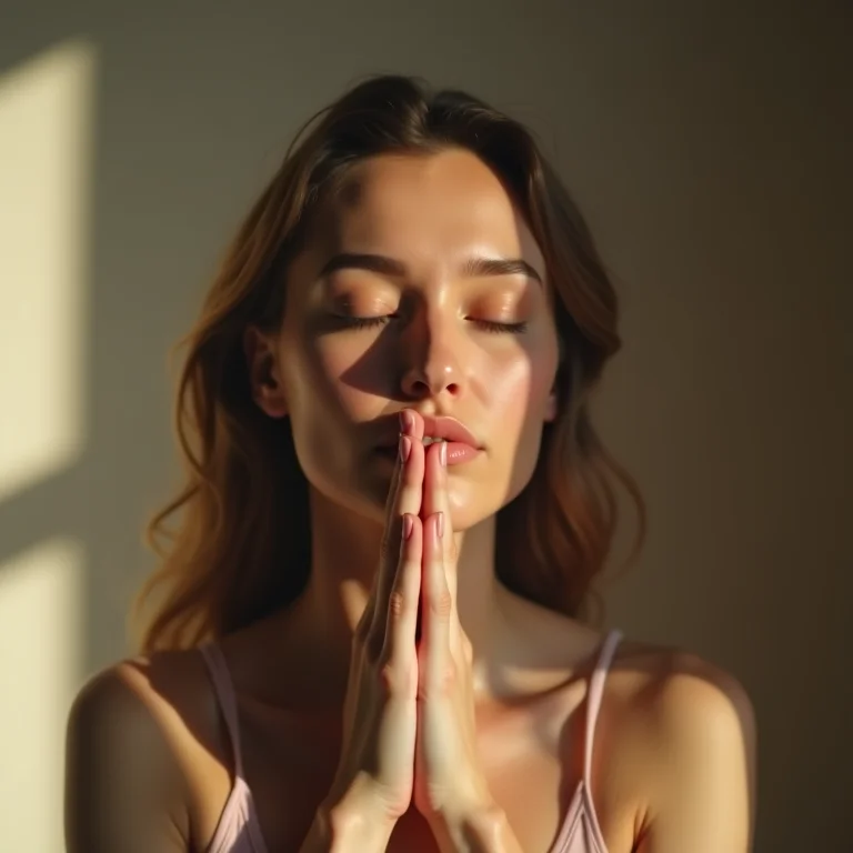 Mulher praticando respiração alternada pelas narinas