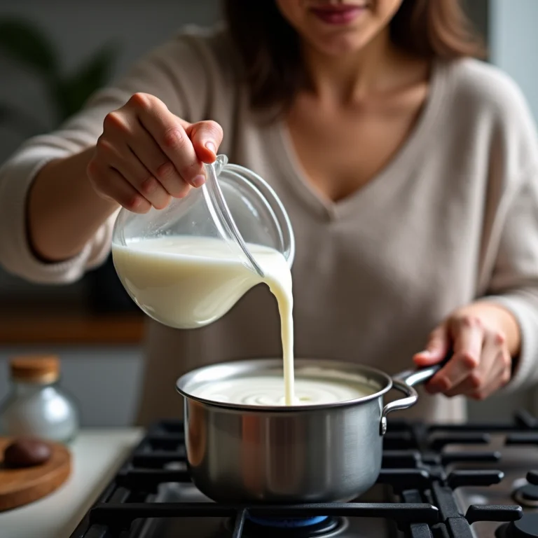 Mulher preparando a base cremosa do chocolate quente.