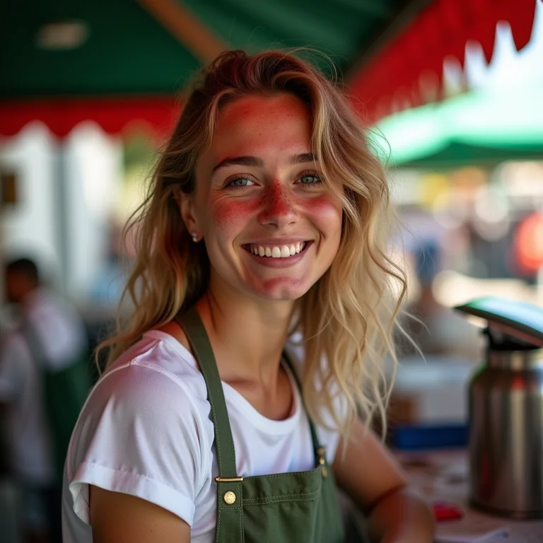 Mulher trabalhando em um emprego temporário durante a Copa do Mundo.