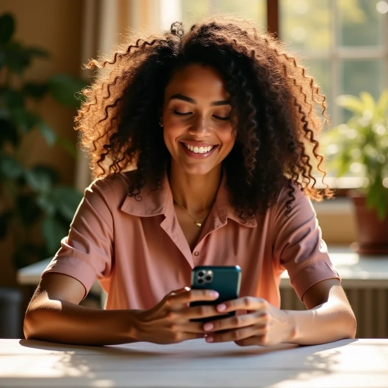 Mulher transferindo dados entre dois celulares