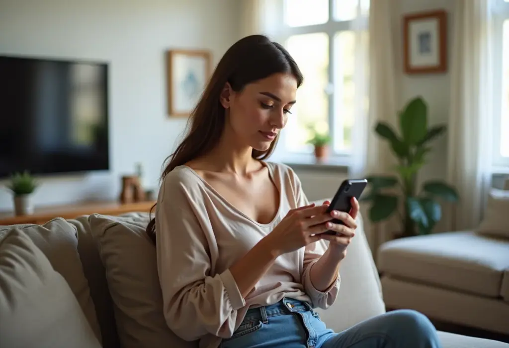 Mulher usando o Facebook no celular