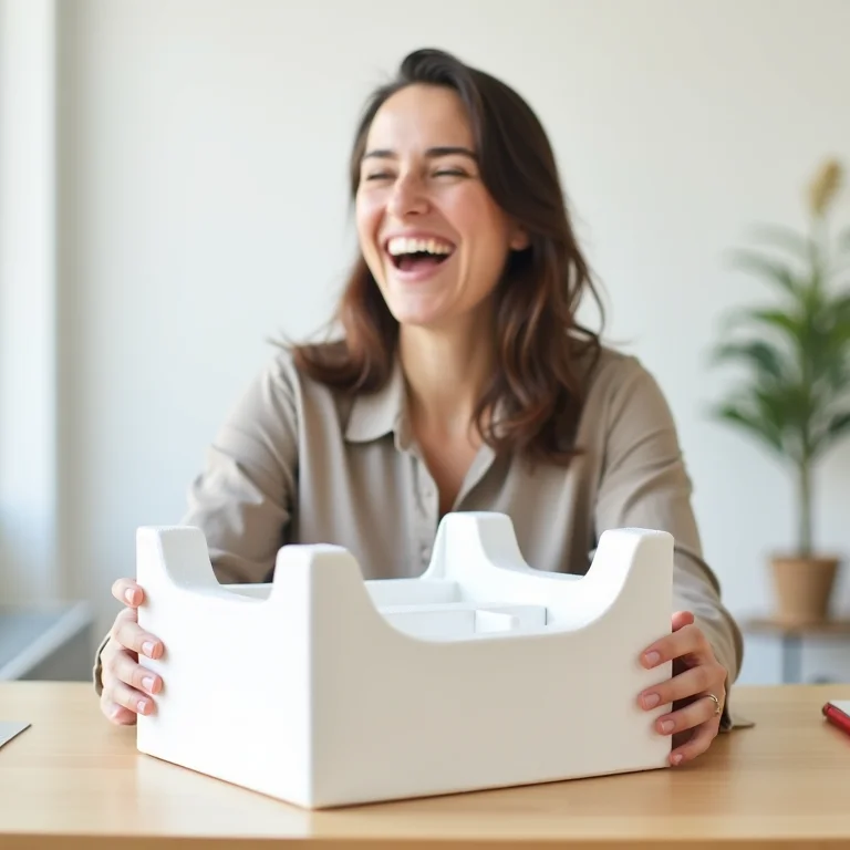 Mulher usando um organizador de escritório de isopor DIY