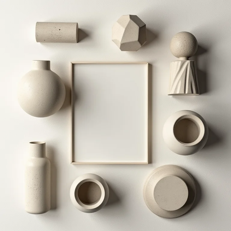 Objetos decorativos de cimento em estilo flat lay