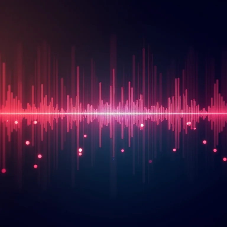 Ondas sonoras e equalizadores musicais em cores vibrantes.