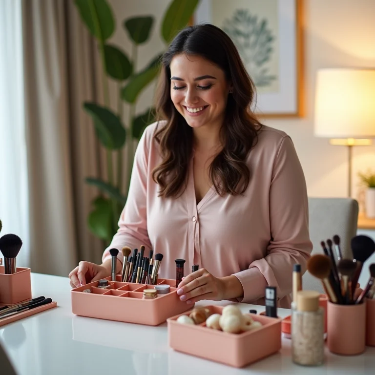 Organizador de maquiagem de silicone DIY em uso.