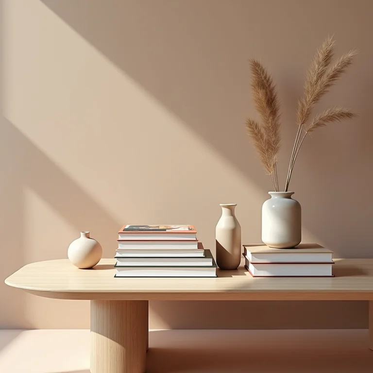 Paleta de cores e temas coerentes na decoração de mesa de centro com livros