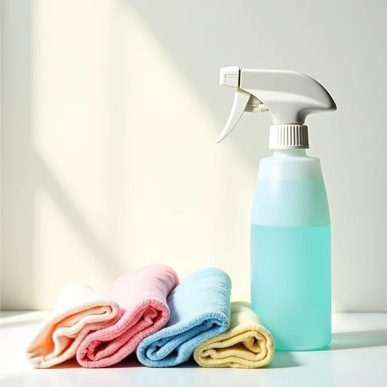 Panos de microfibra e spray de limpeza.