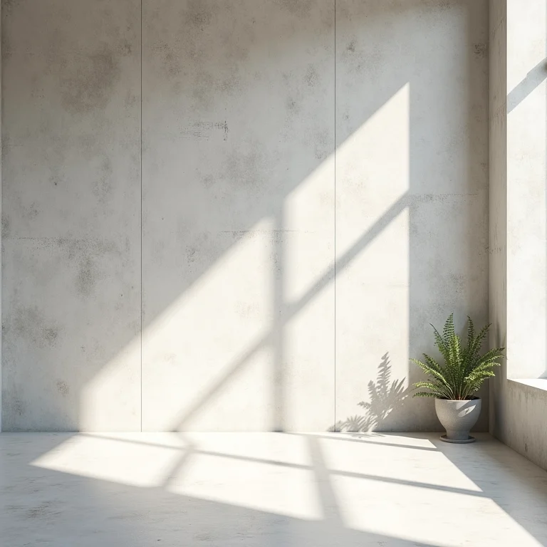 Parede de cimento queimado em quarto com luz natural.