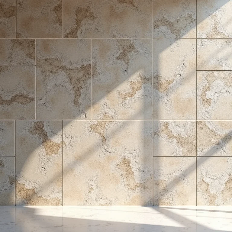 Parede revestida com mosaico de pedras de rio