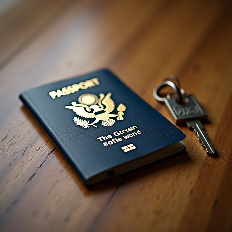 Passaporte e chave de casa representando nacionalidade e residência para benefício social