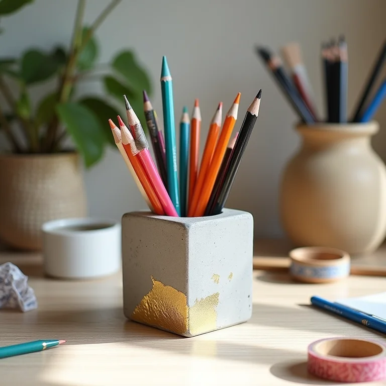 Personalização de porta-lápis de cimento