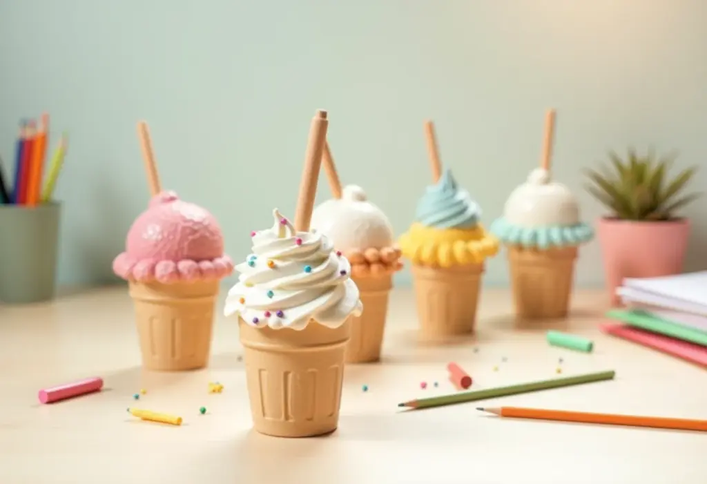 Potes de sorvete decorados transformados em porta-lápis