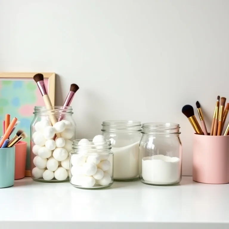 Potes de vidro como organizadores de objetos