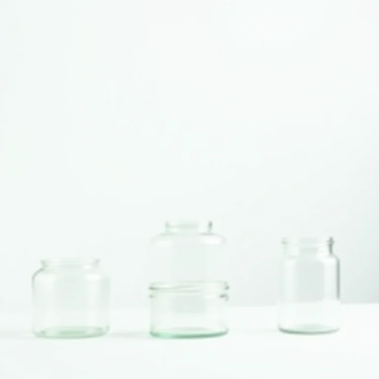 Potes de vidro vazios em diversos formatos