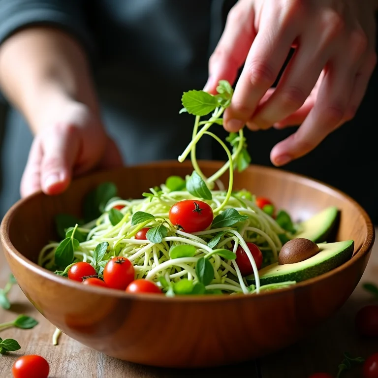 Preparando salada de broto de mostarda