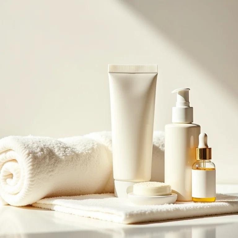 Produtos de hidratação pós banho de lua em estilo flat lay