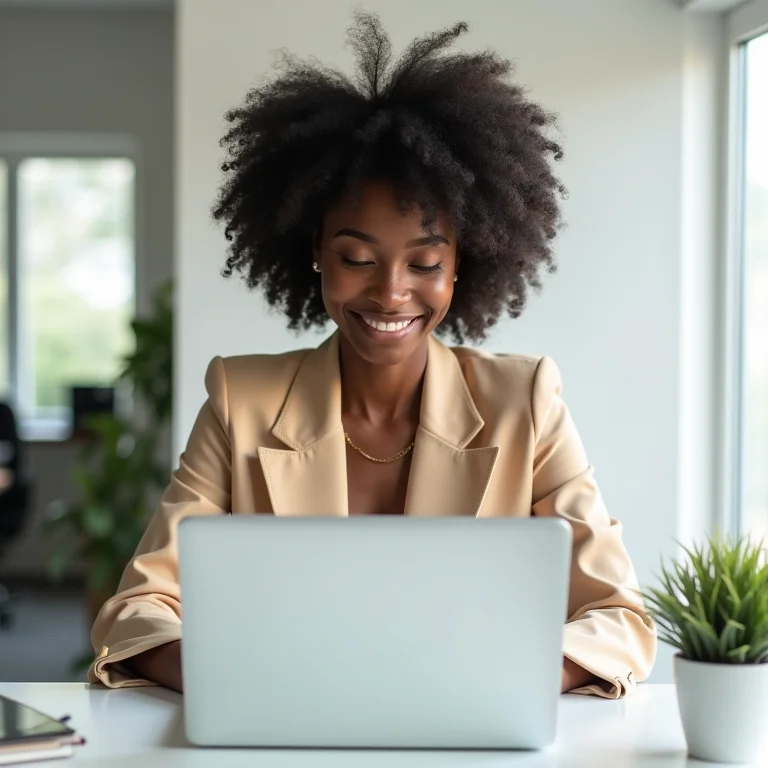 Programadora negra trabalhando em escritório moderno