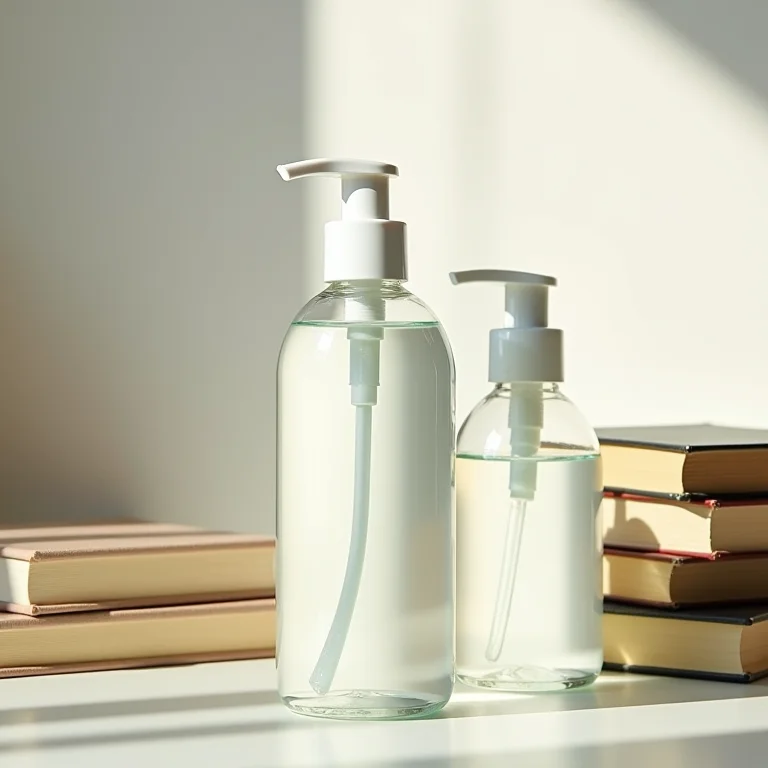 Recipientes com água e sabão neutro ao lado de livros.