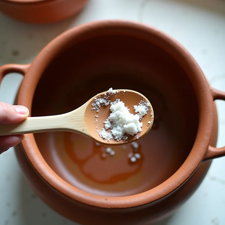 Removendo manchas persistentes da panela de barro.