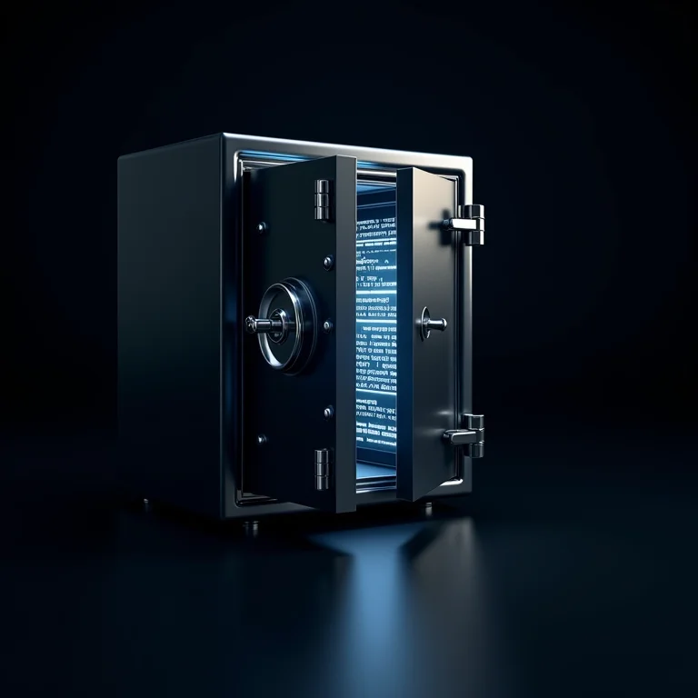 Representação visual de um cofre digital seguro com dados criptografados