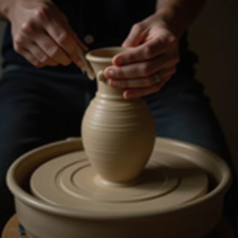 Roda de cerâmica com mãos moldando argila, cena inspirada no filme 'Ghost'.