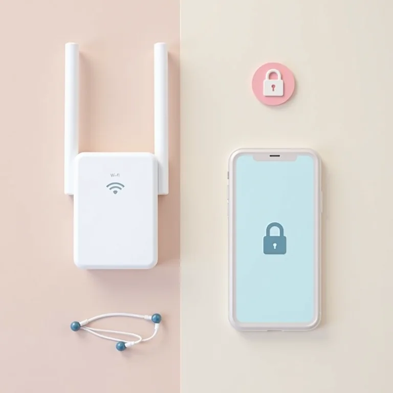 Roteador Wi-Fi com cadeado e smartphone mostrando configurações de rede