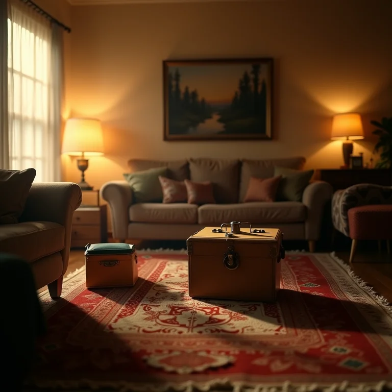 Sala de estar aconchegante com armadilhas inspiradas no filme 'Esqueceram de Mim'.