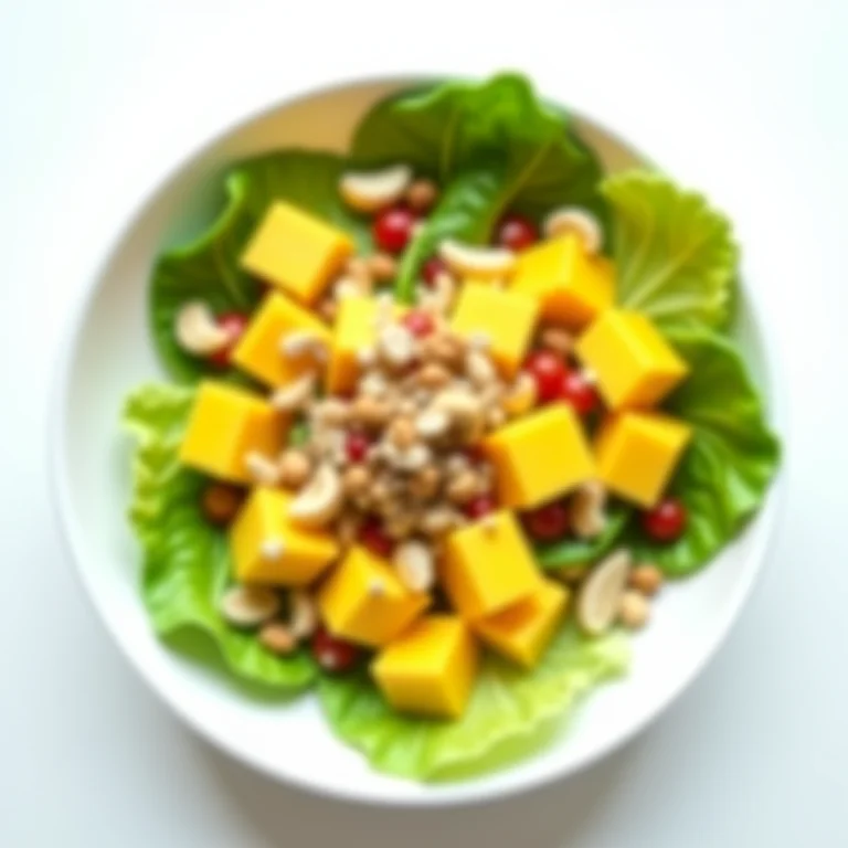 Salada de alface com manga e diversos toppings