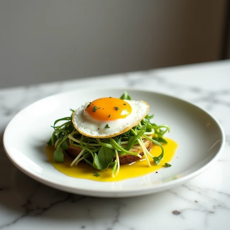Salada de broto de mostarda com ovo pochê